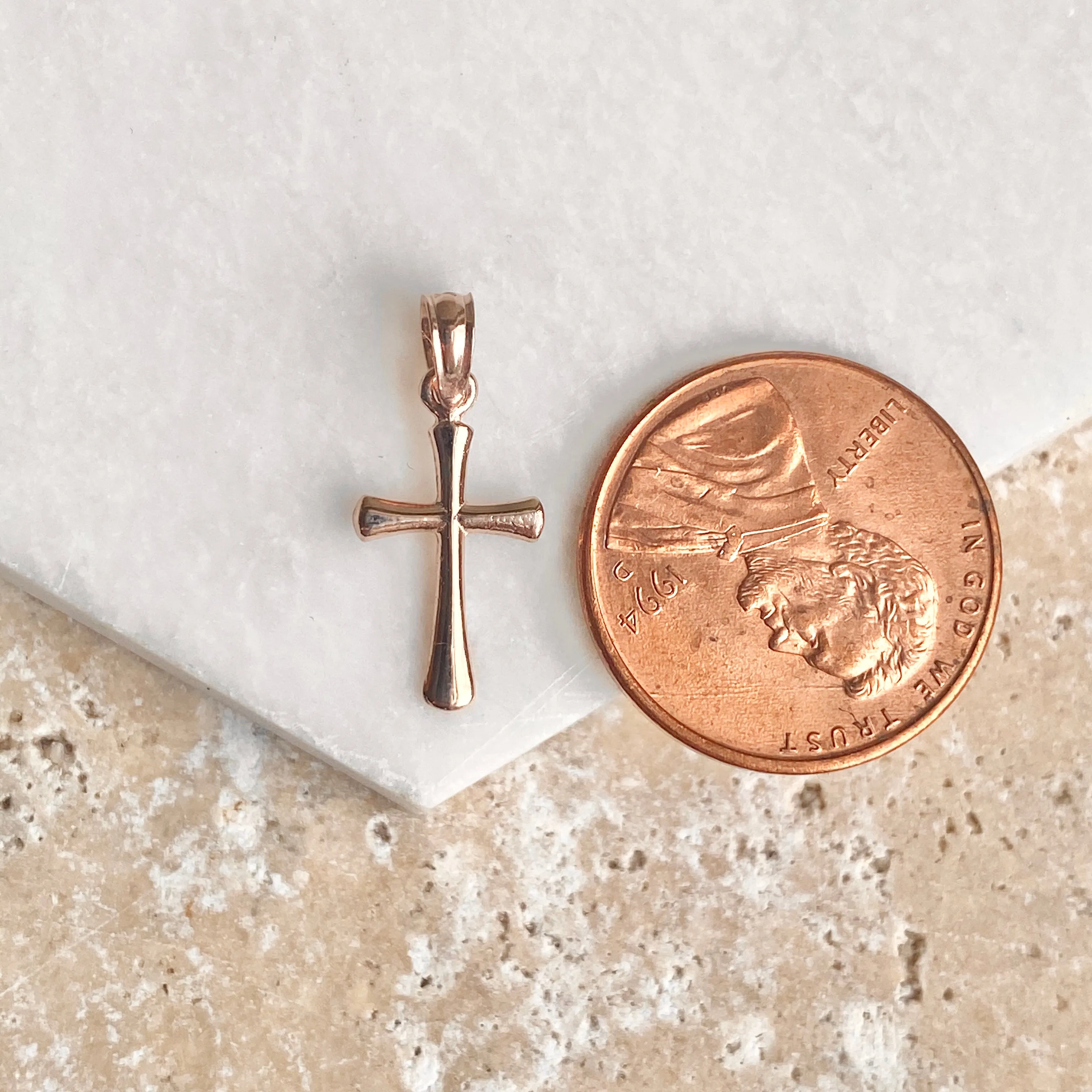 10KT Rose Gold Beveled Cross Pendant Charm