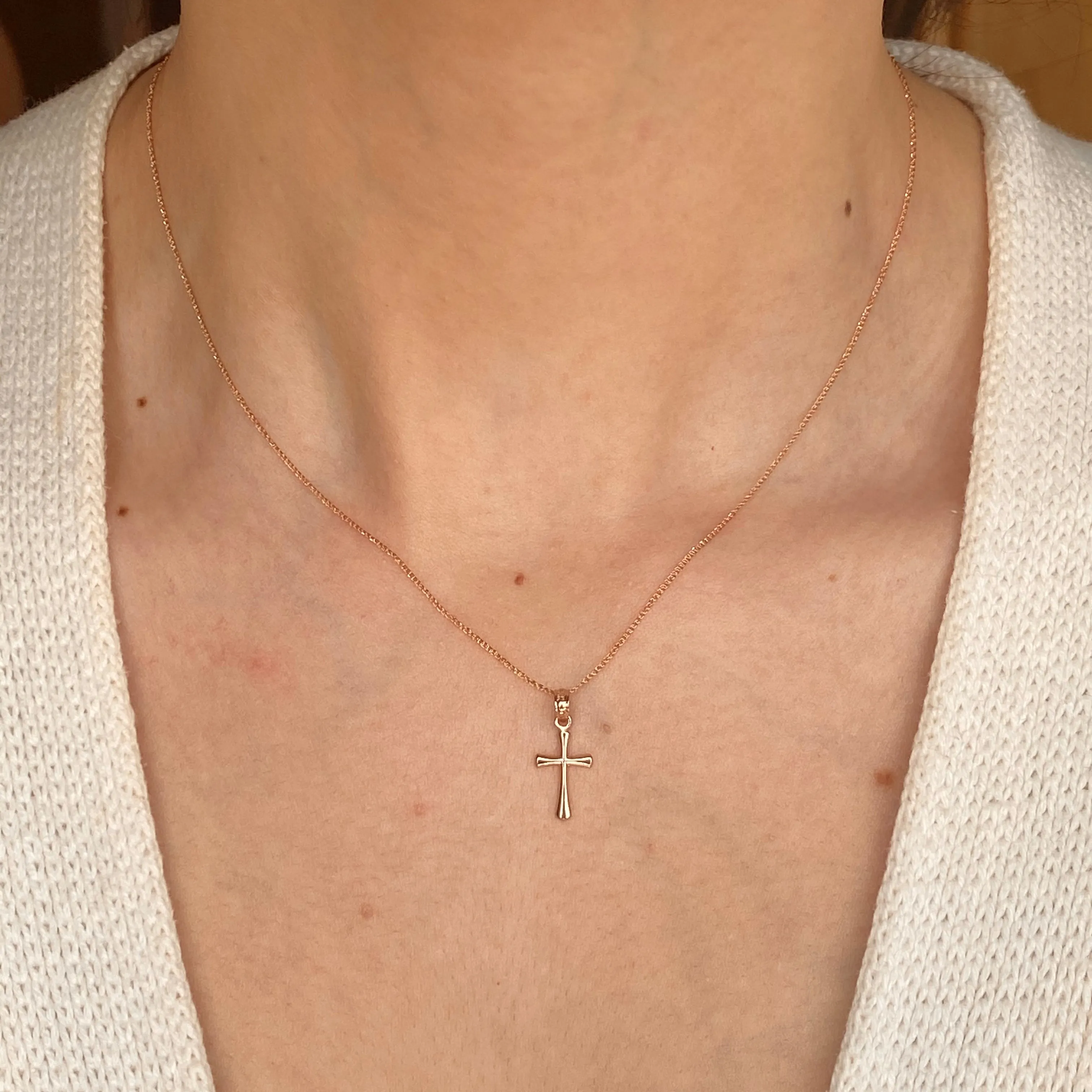 10KT Rose Gold Beveled Cross Pendant Charm