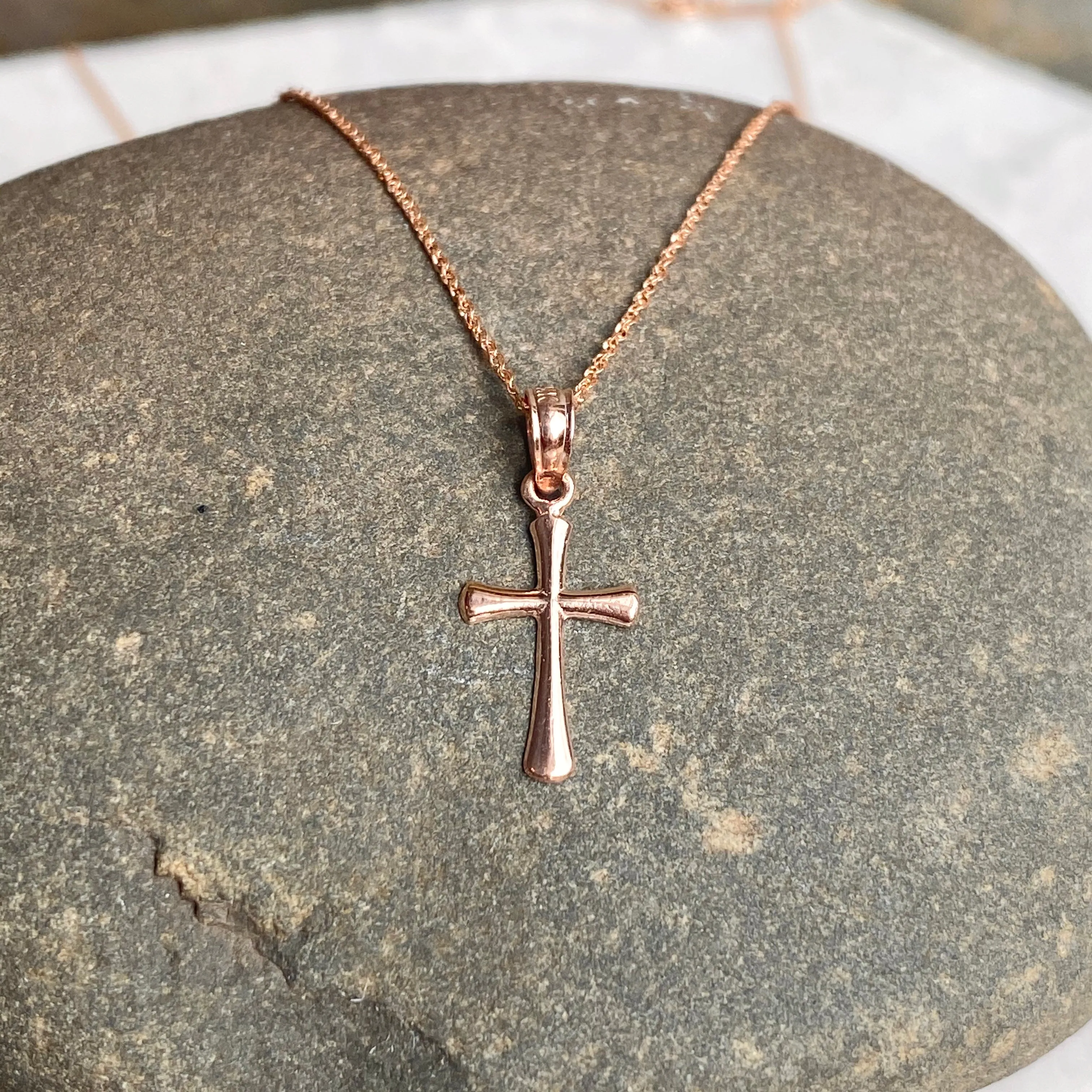 10KT Rose Gold Beveled Cross Pendant Charm