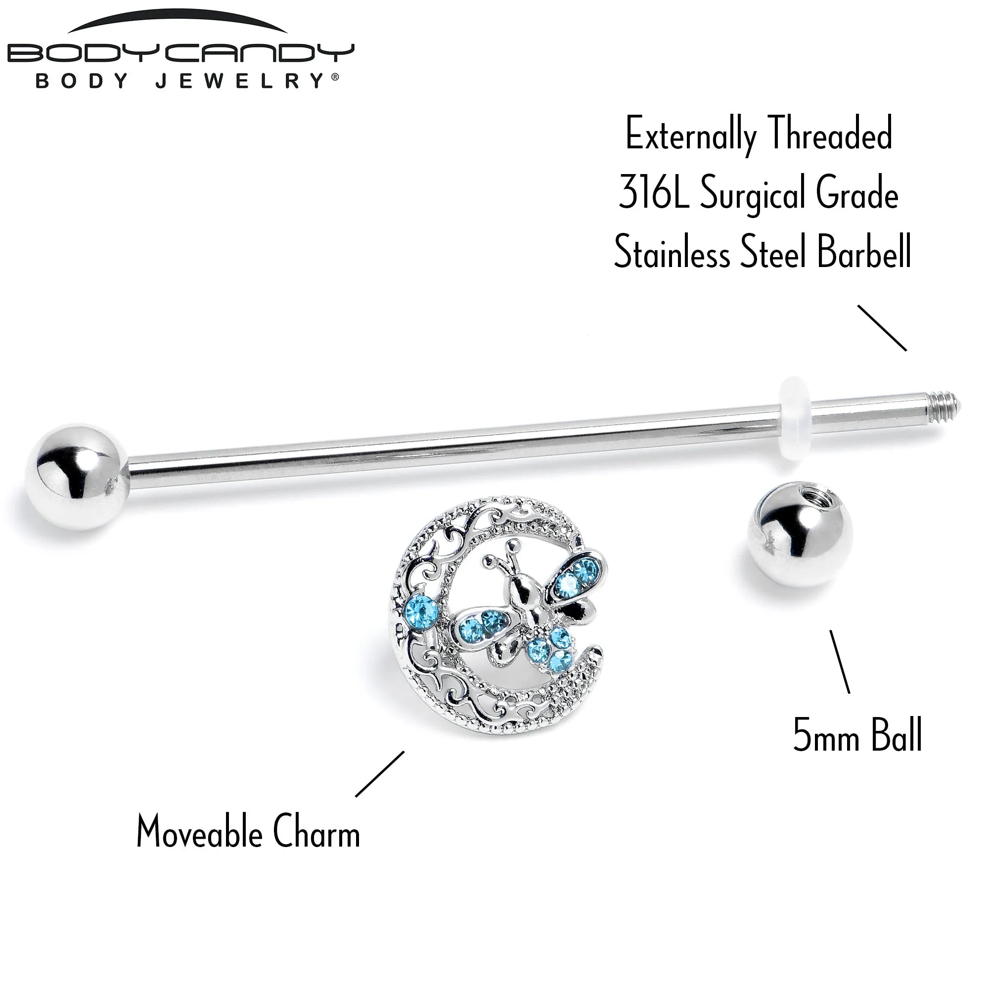 14 Gauge Blue Gem Lunar Dragonfly Industrial Barbell 38mm