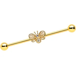 14 Gauge Clear Gem Gold Tone Beauty Bee Industrial Barbell 38mm