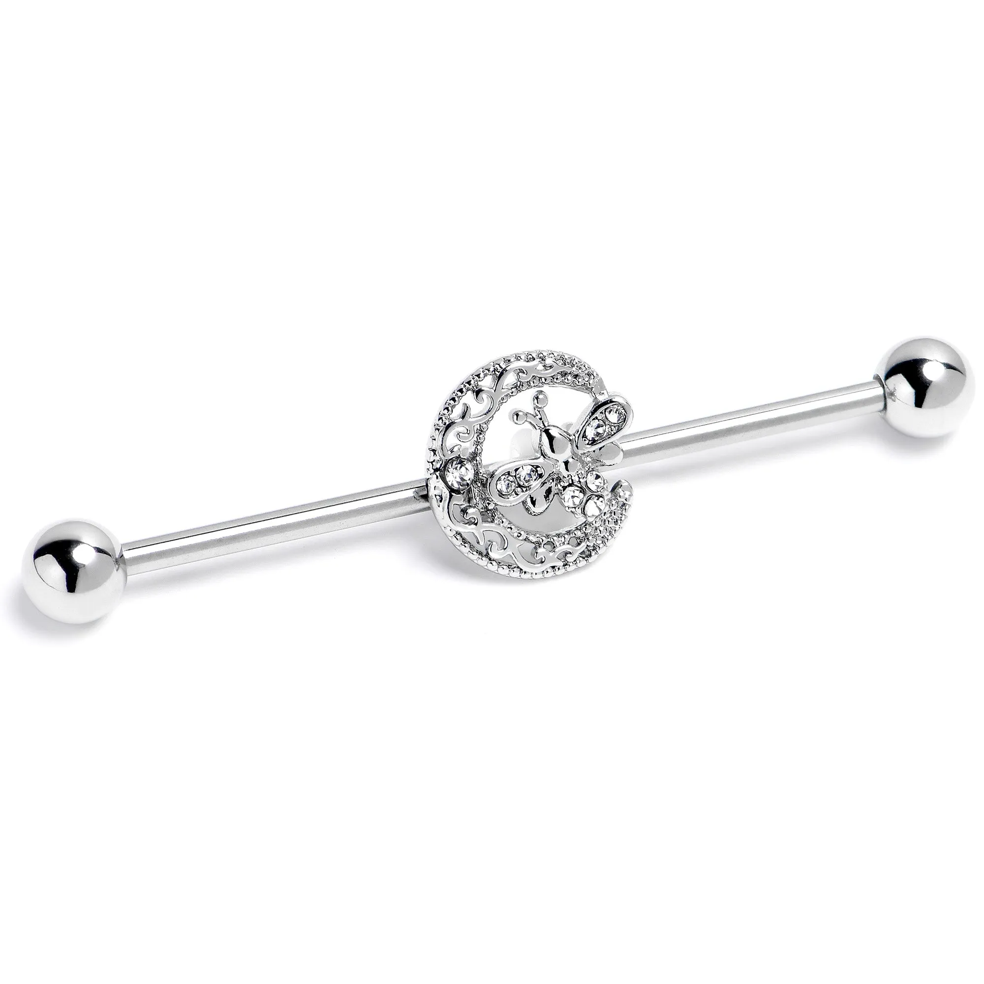 14 Gauge Clear Gem Lunar Dragonfly Industrial Barbell 38mm