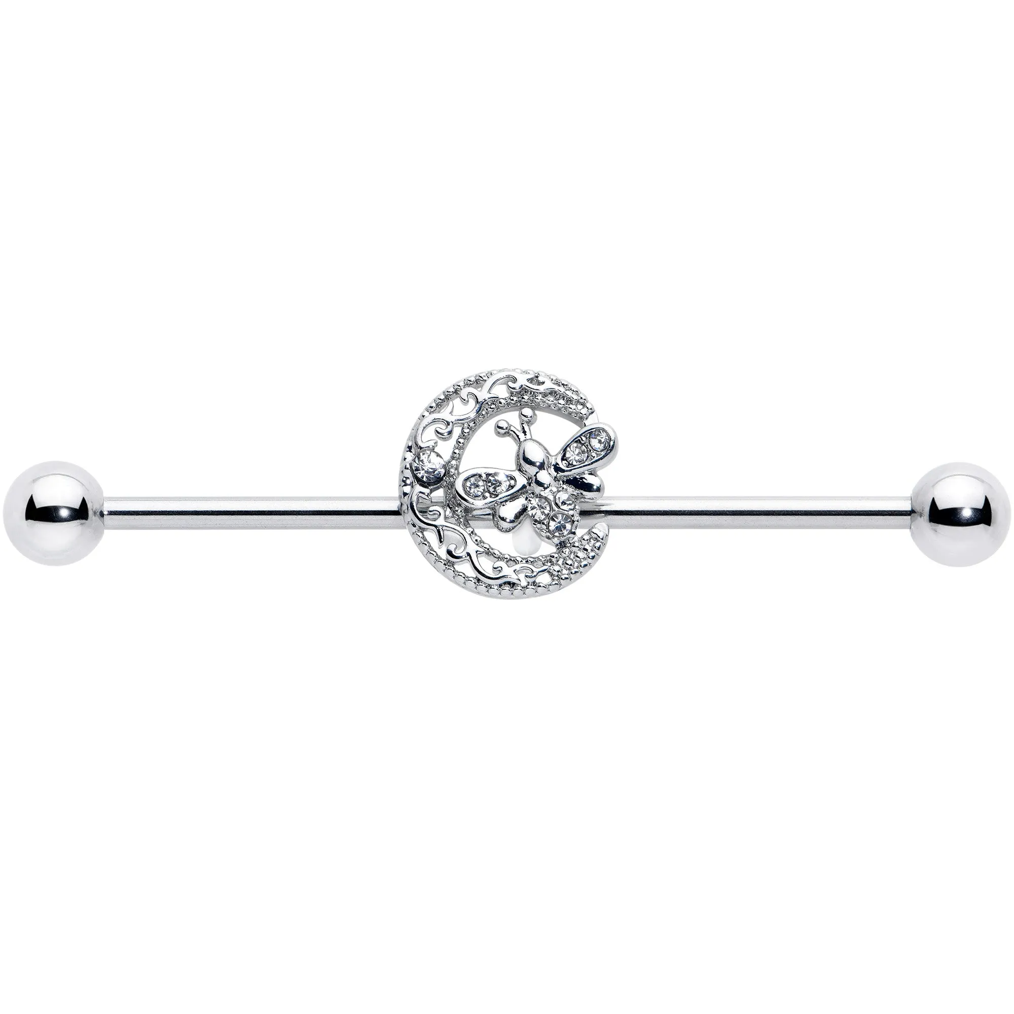 14 Gauge Clear Gem Lunar Dragonfly Industrial Barbell 38mm