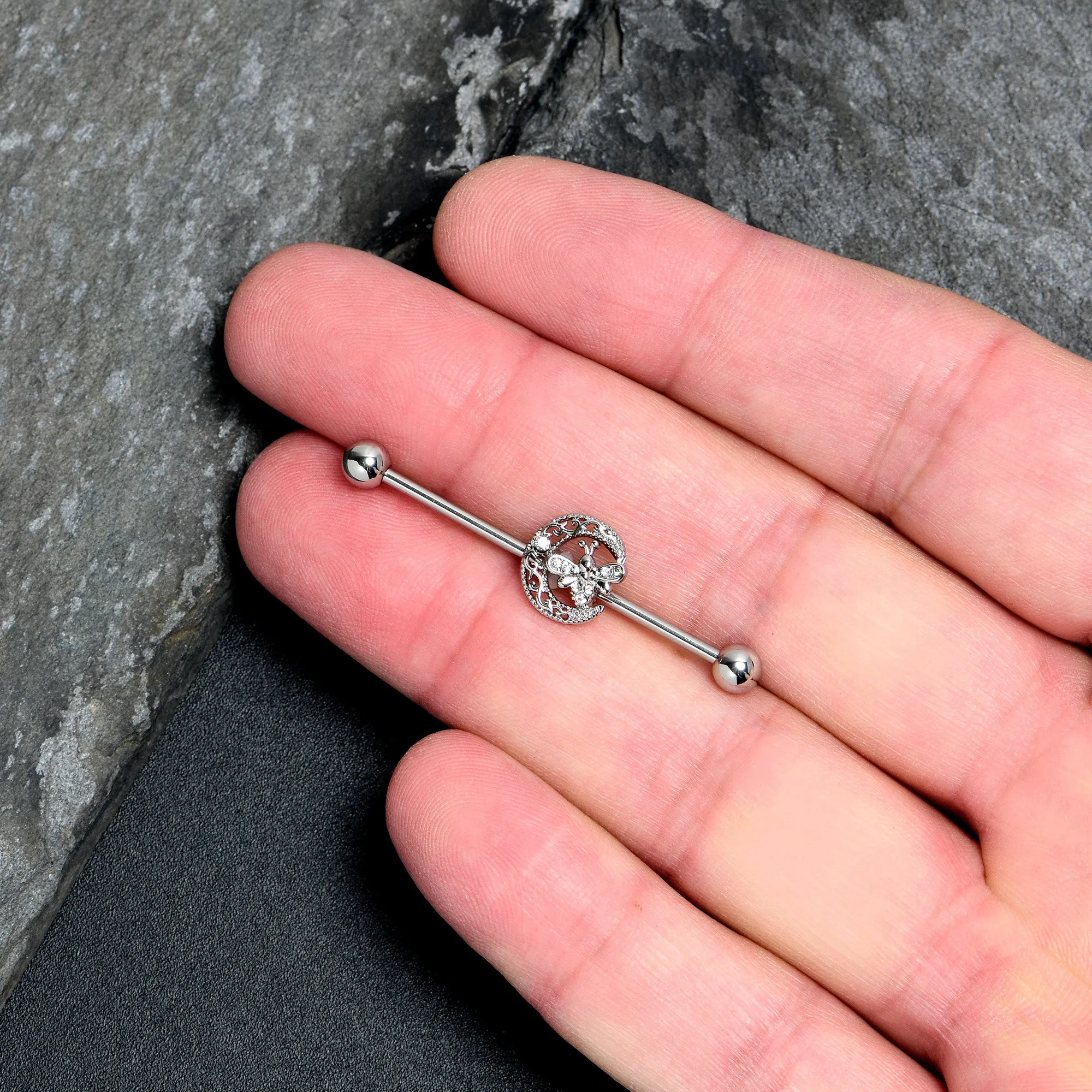 14 Gauge Clear Gem Lunar Dragonfly Industrial Barbell 38mm