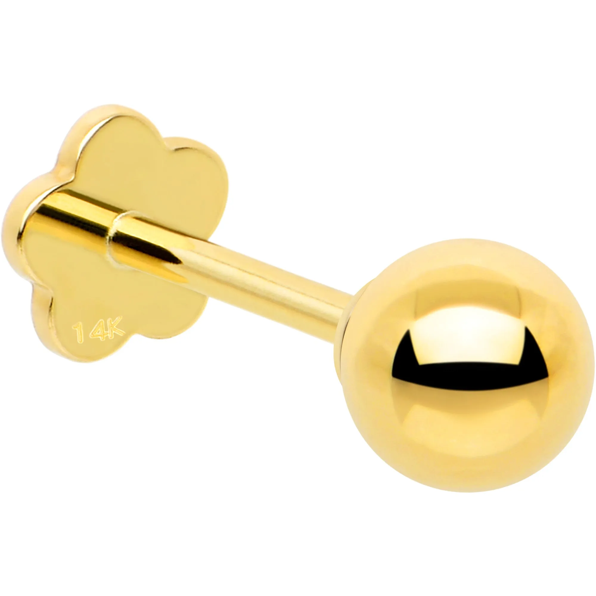 14k Yellow Gold Flat Back Earring 20 gauge 4mm Ball Floral Reversible