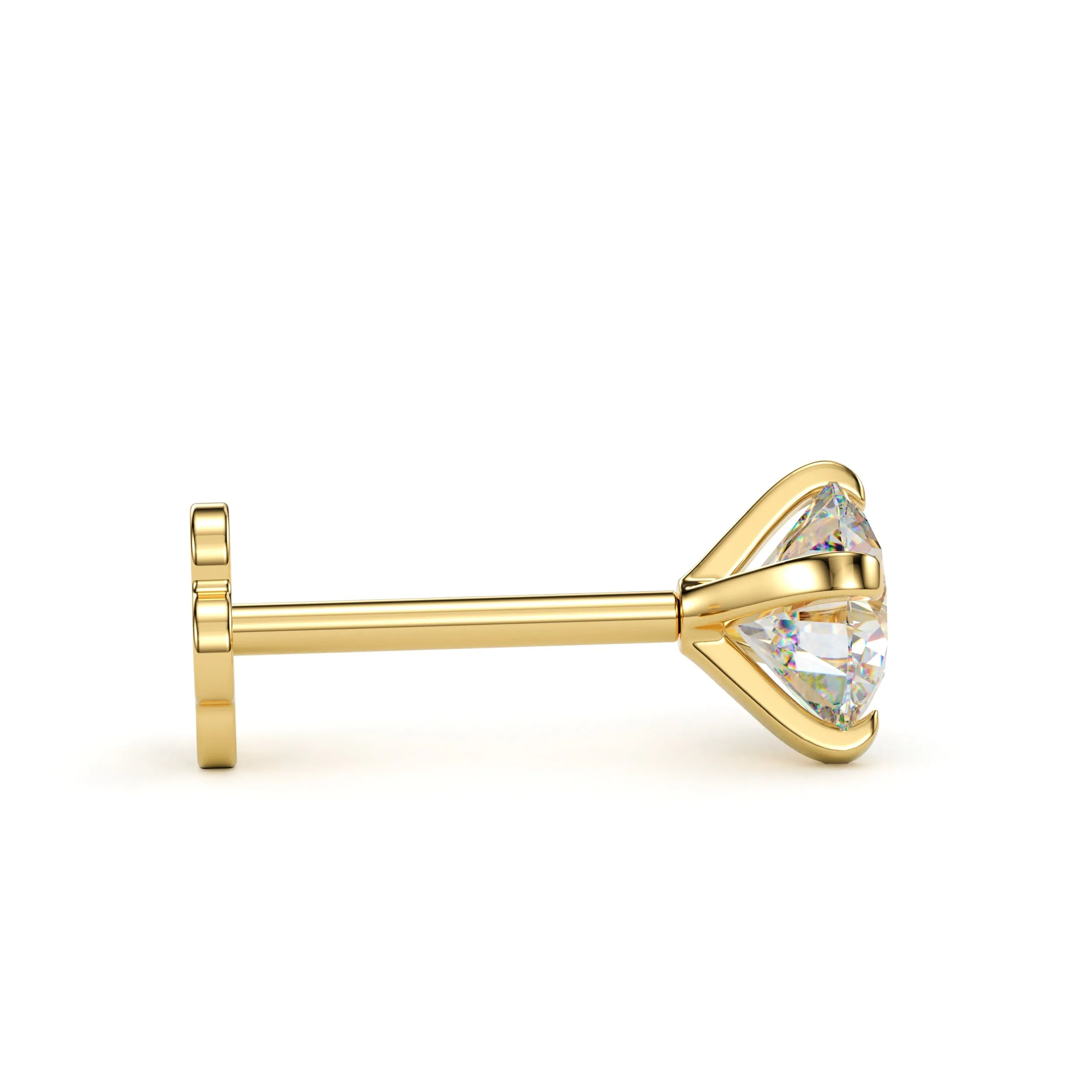 14k Yellow Gold Flat Back Earring 20 gauge 4mm CZ Floral Reversible