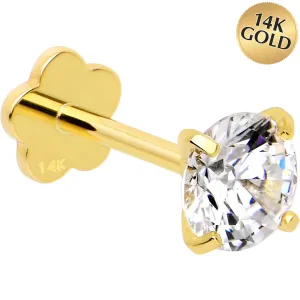 14k Yellow Gold Flat Back Earring 20 gauge 4mm CZ Floral Reversible