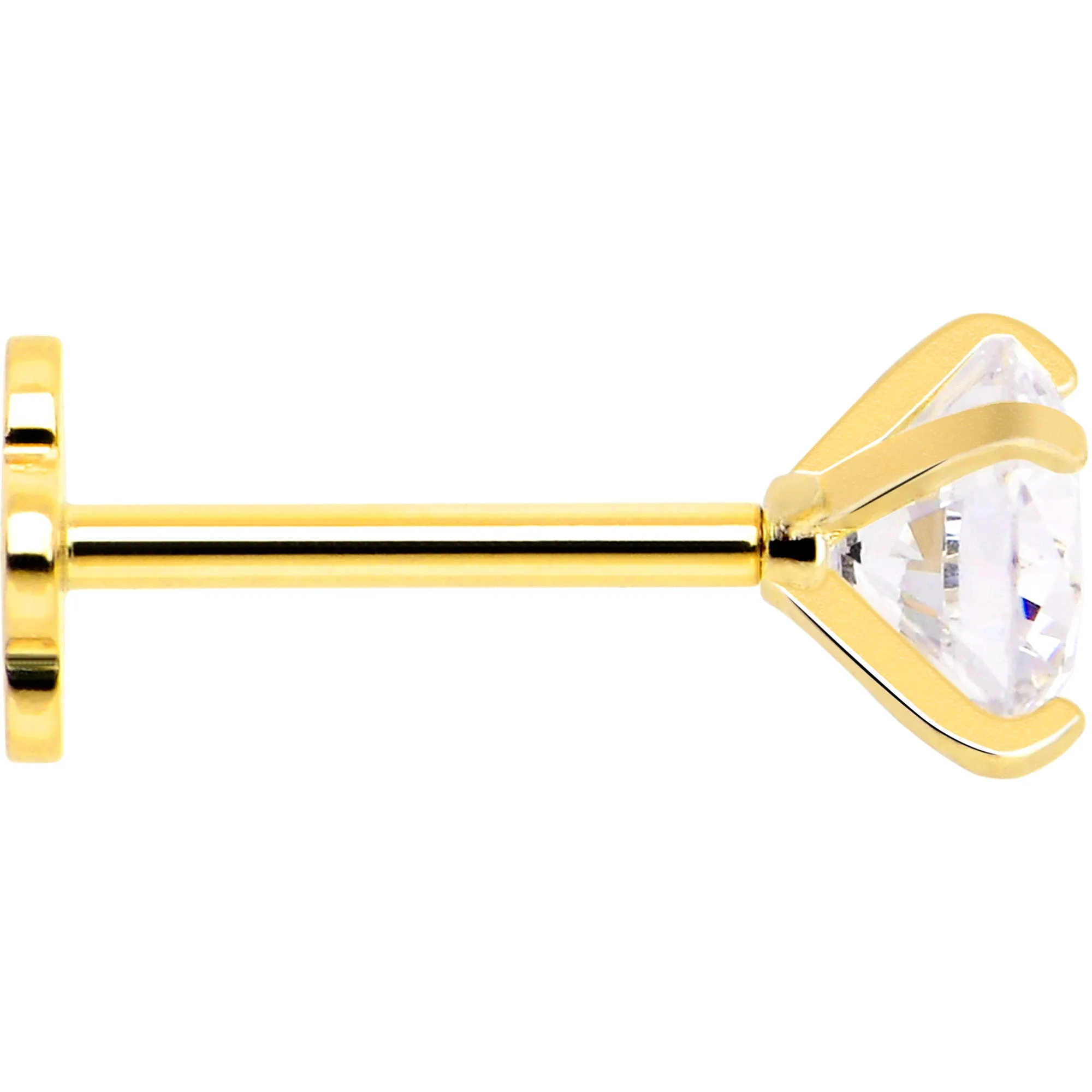 14k Yellow Gold Flat Back Earring 20 gauge 4mm CZ Floral Reversible