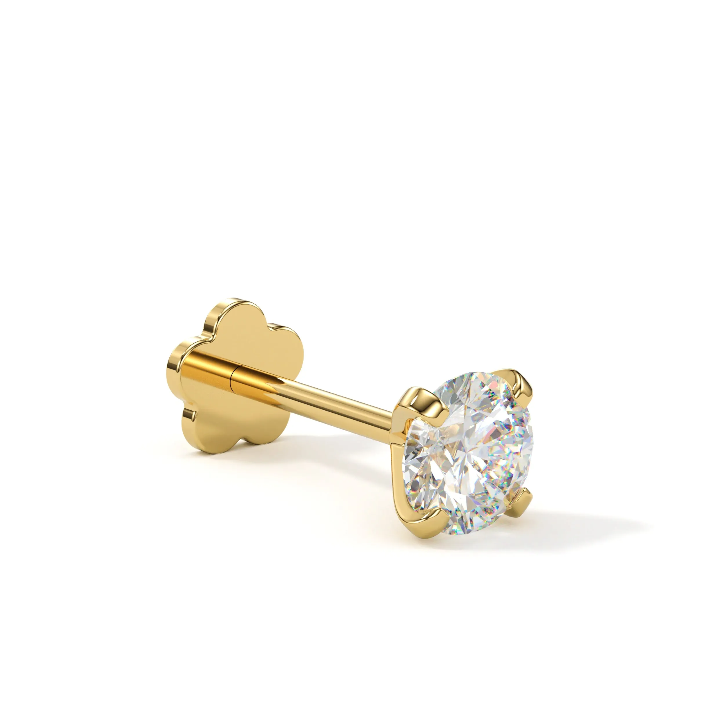 14k Yellow Gold Flat Back Earring 20 gauge 4mm CZ Floral Reversible