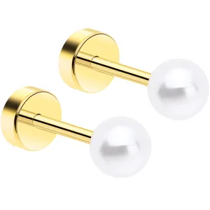 14k Yellow Gold Plated 4mm Iridescent Ball Flat Back Stud Earrings - 1 Pair