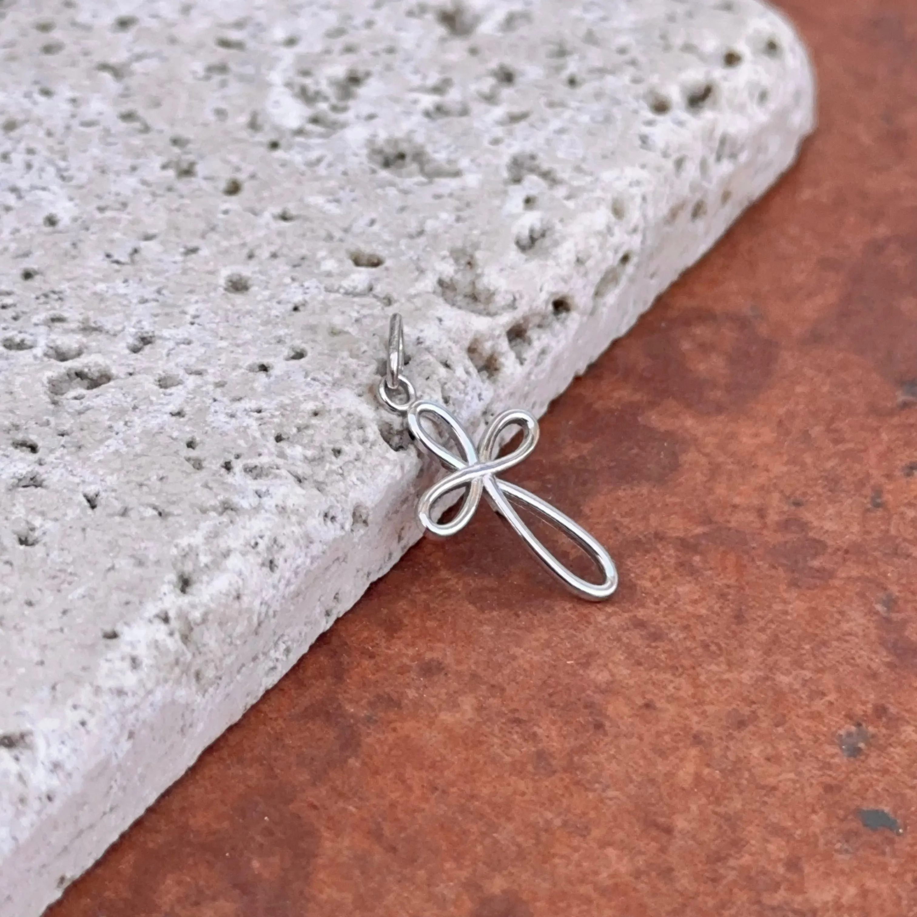 14KT White Gold Small Ribbon Cross Pendant Charm