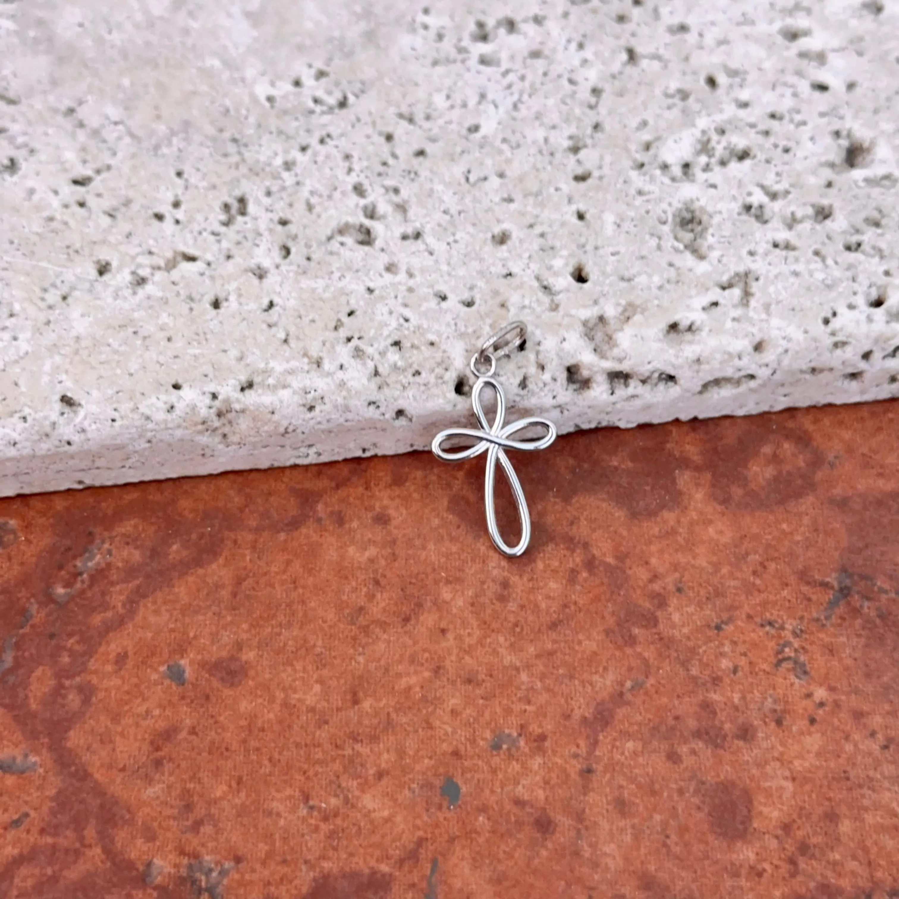 14KT White Gold Small Ribbon Cross Pendant Charm