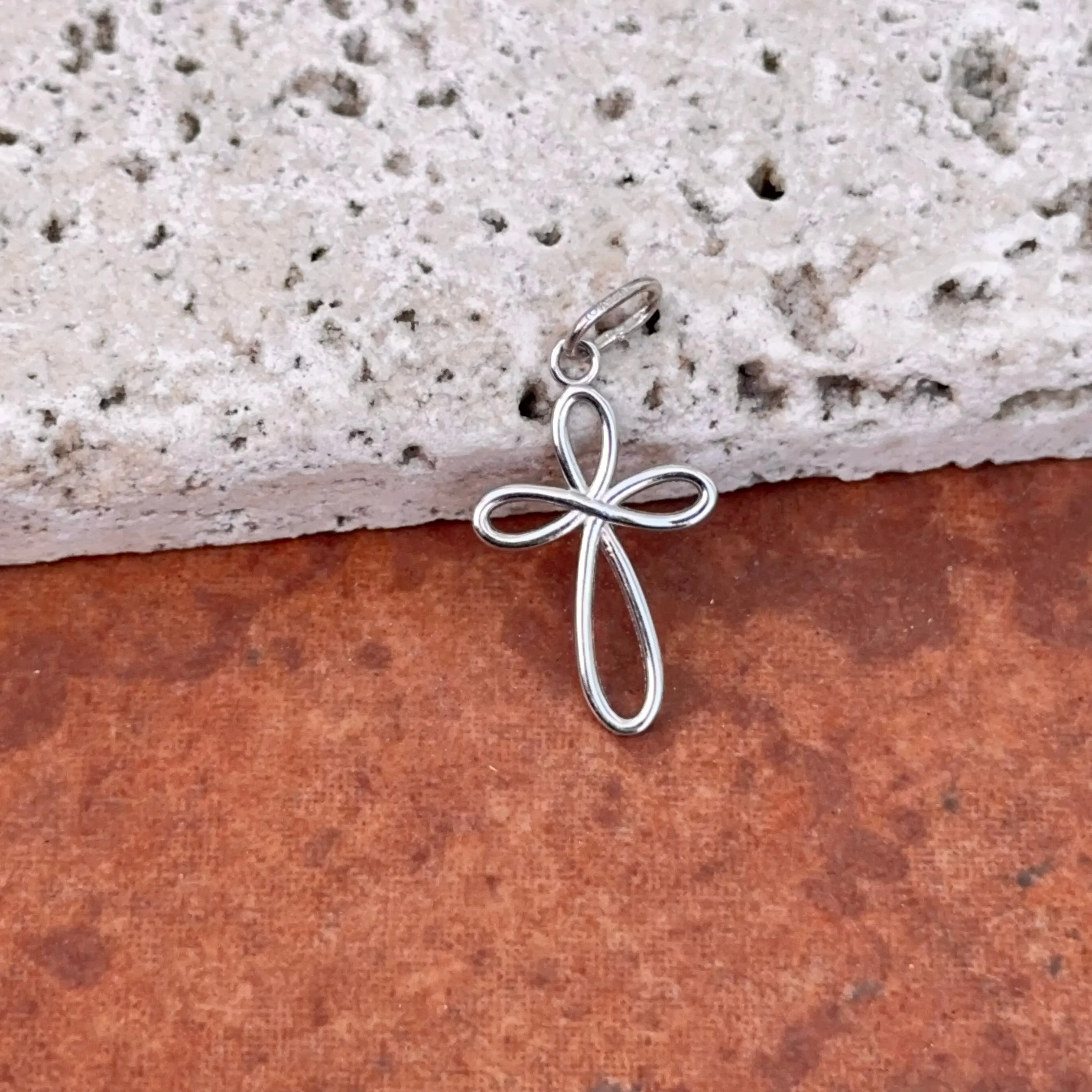 14KT White Gold Small Ribbon Cross Pendant Charm