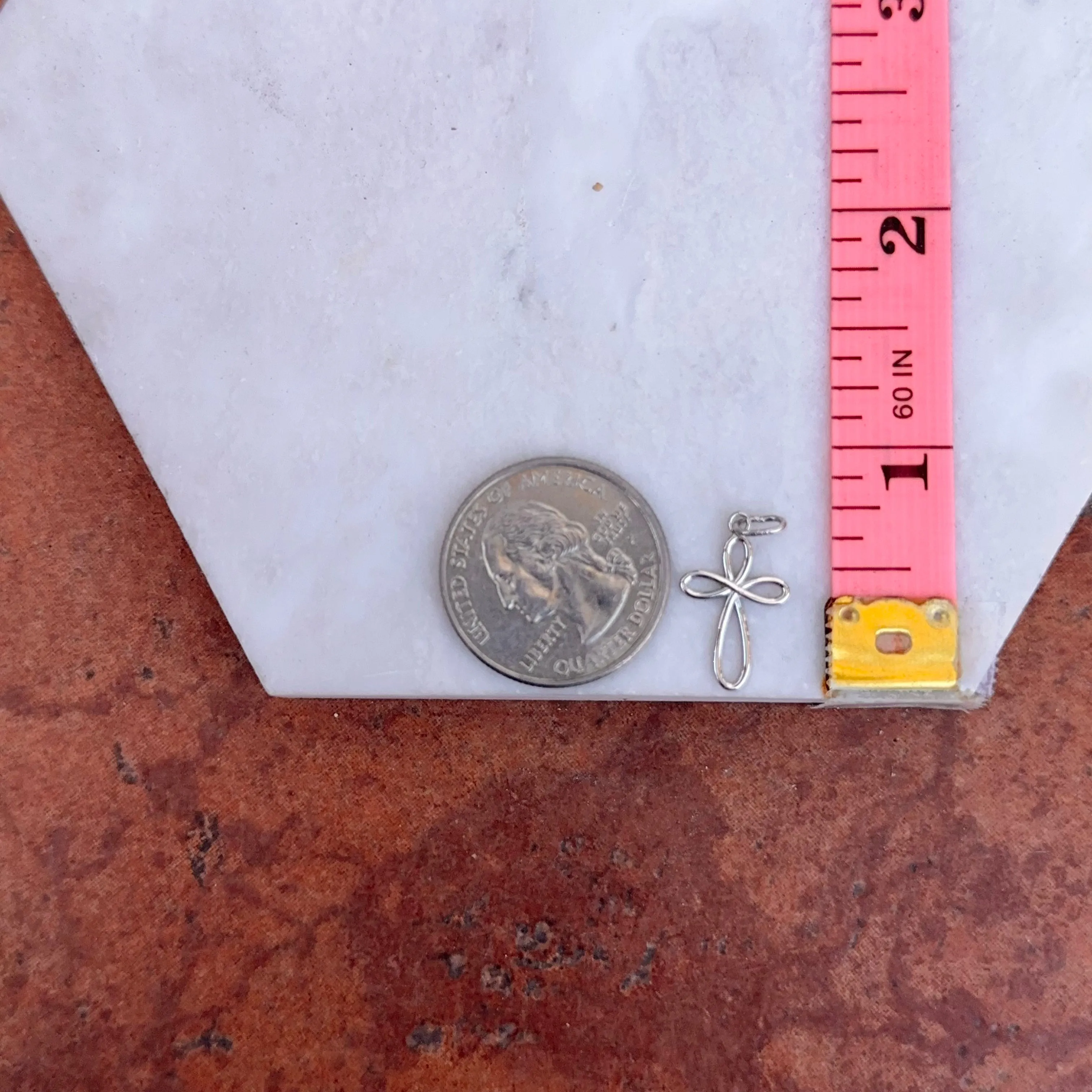 14KT White Gold Small Ribbon Cross Pendant Charm