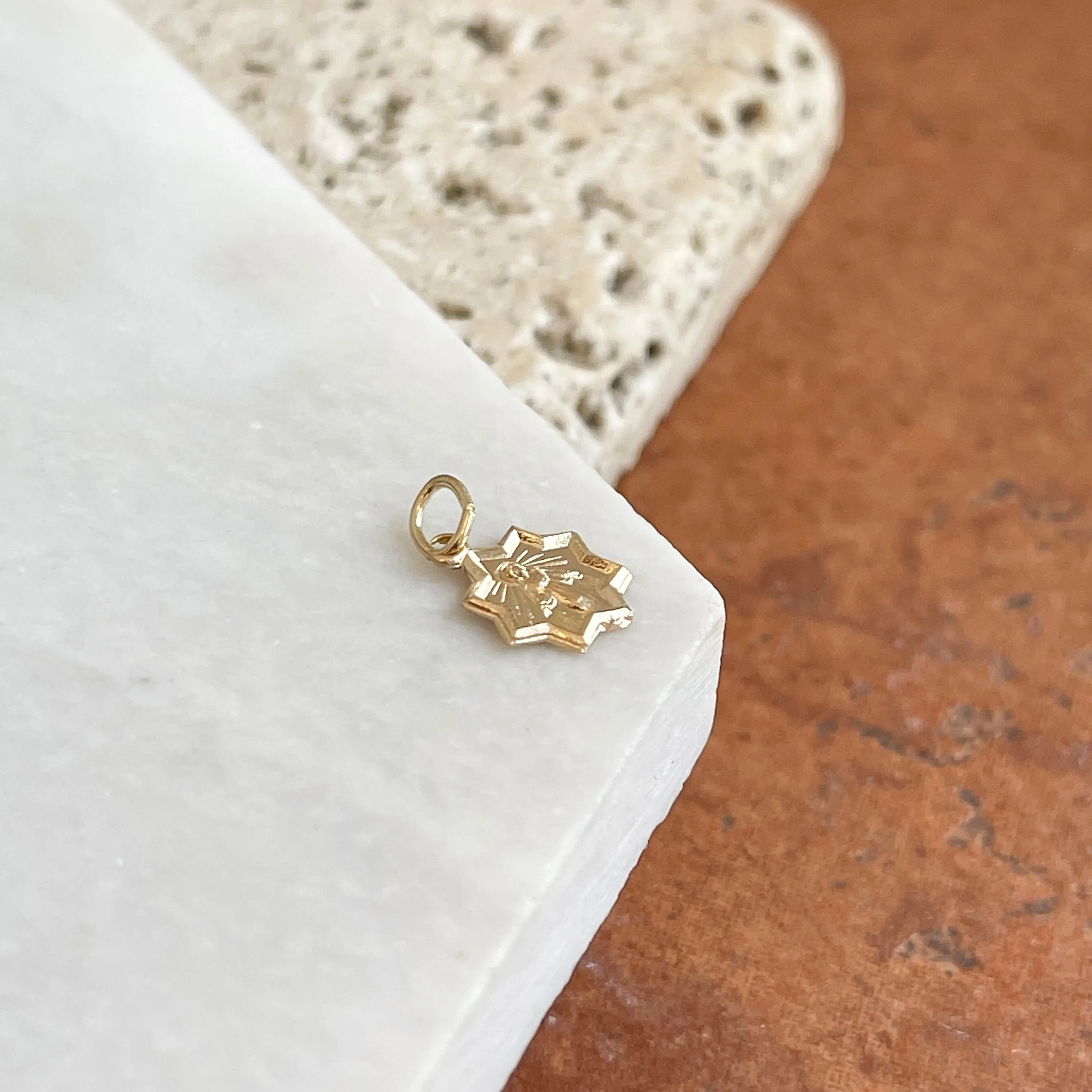 14KT Yellow Gold Mini Star Blessed Mary Pendant Charm