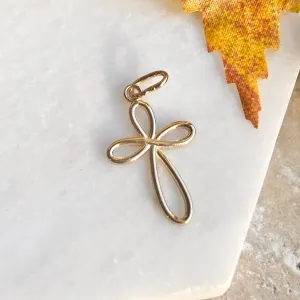 14KT Yellow Gold Small Ribbon Cross Pendant Charm