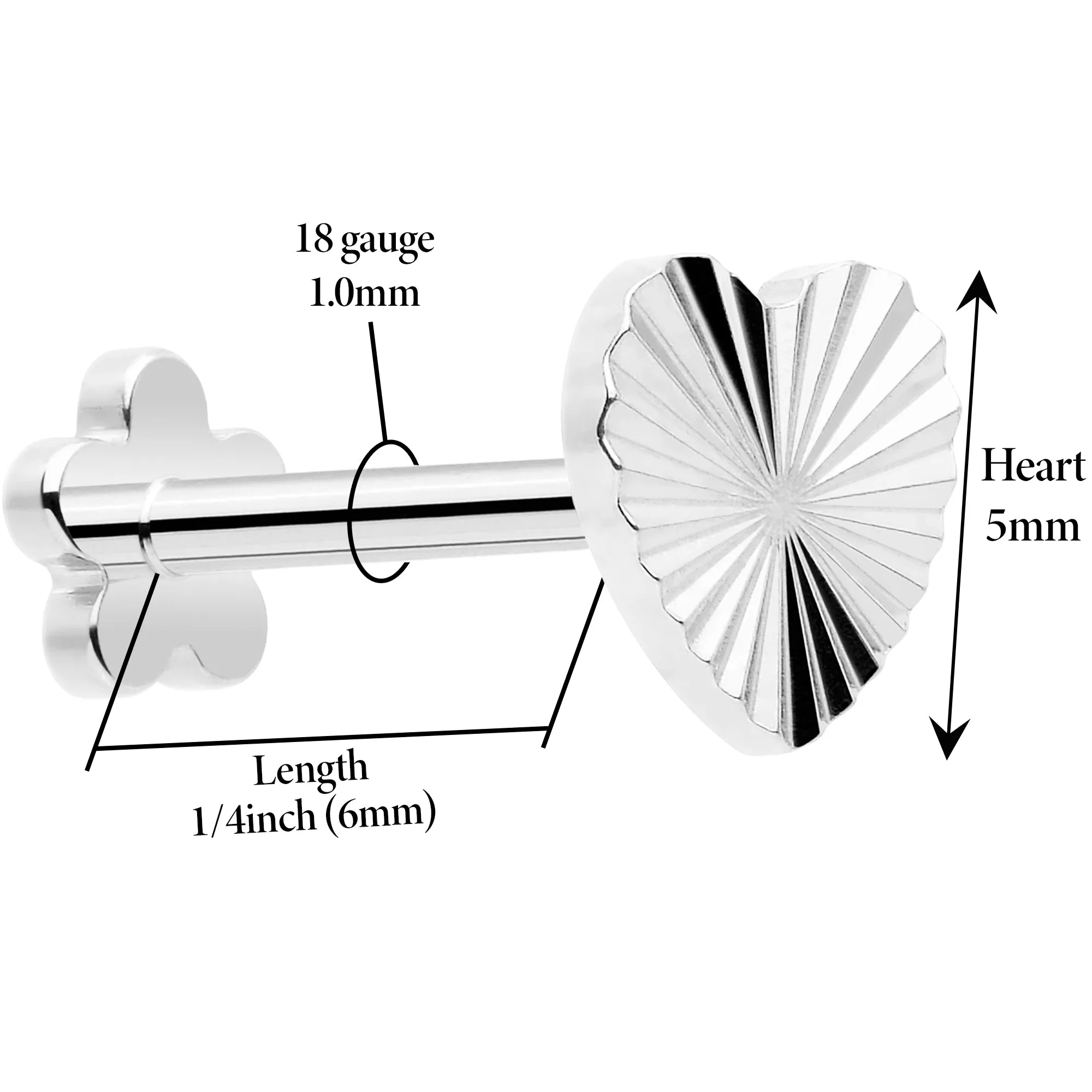 18 Gauge Titanium Flat Back Earring Threadless Reversible Heart