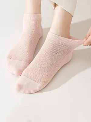 5 Pairs Women Summer Pure Color Short Socks