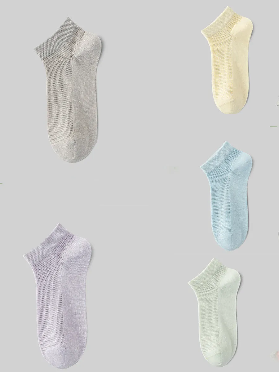 5 Pairs Women Summer Pure Color Short Socks