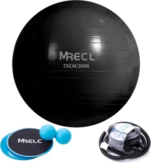 Anti-Burst Yoga Kit - 30in Massage Ball   Core Sliders, Stability Balance Ball for Pilates & Yoga - Quick Pump