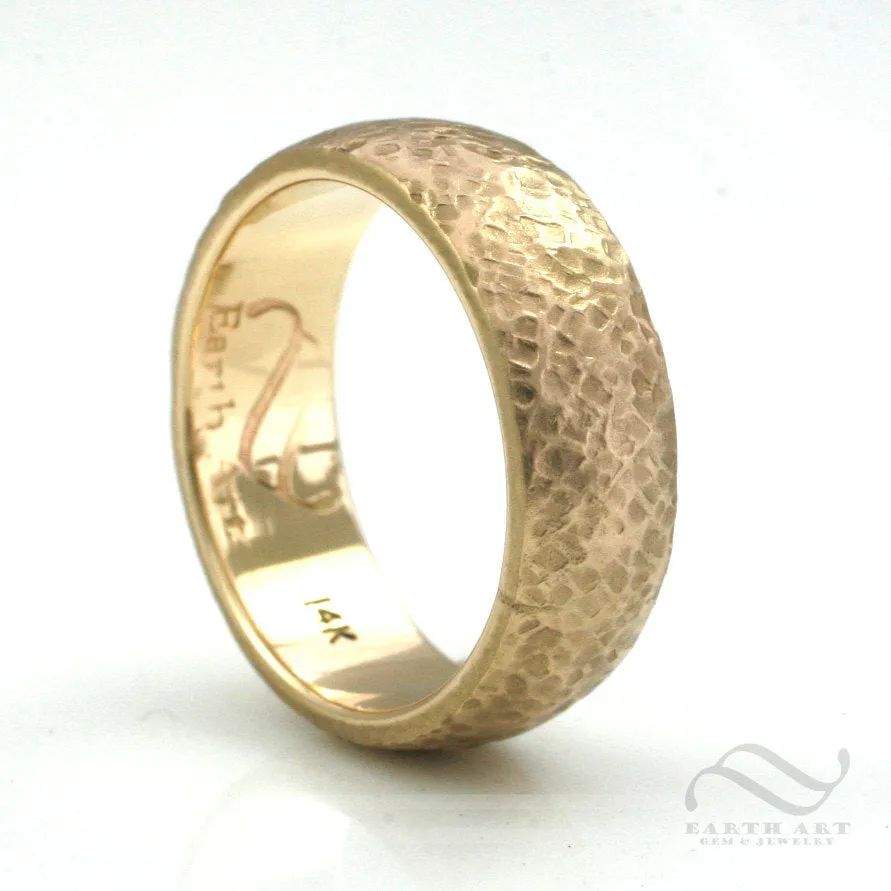 Aspen Tree Bark Wedding Ring - 14k - 7mm wide band