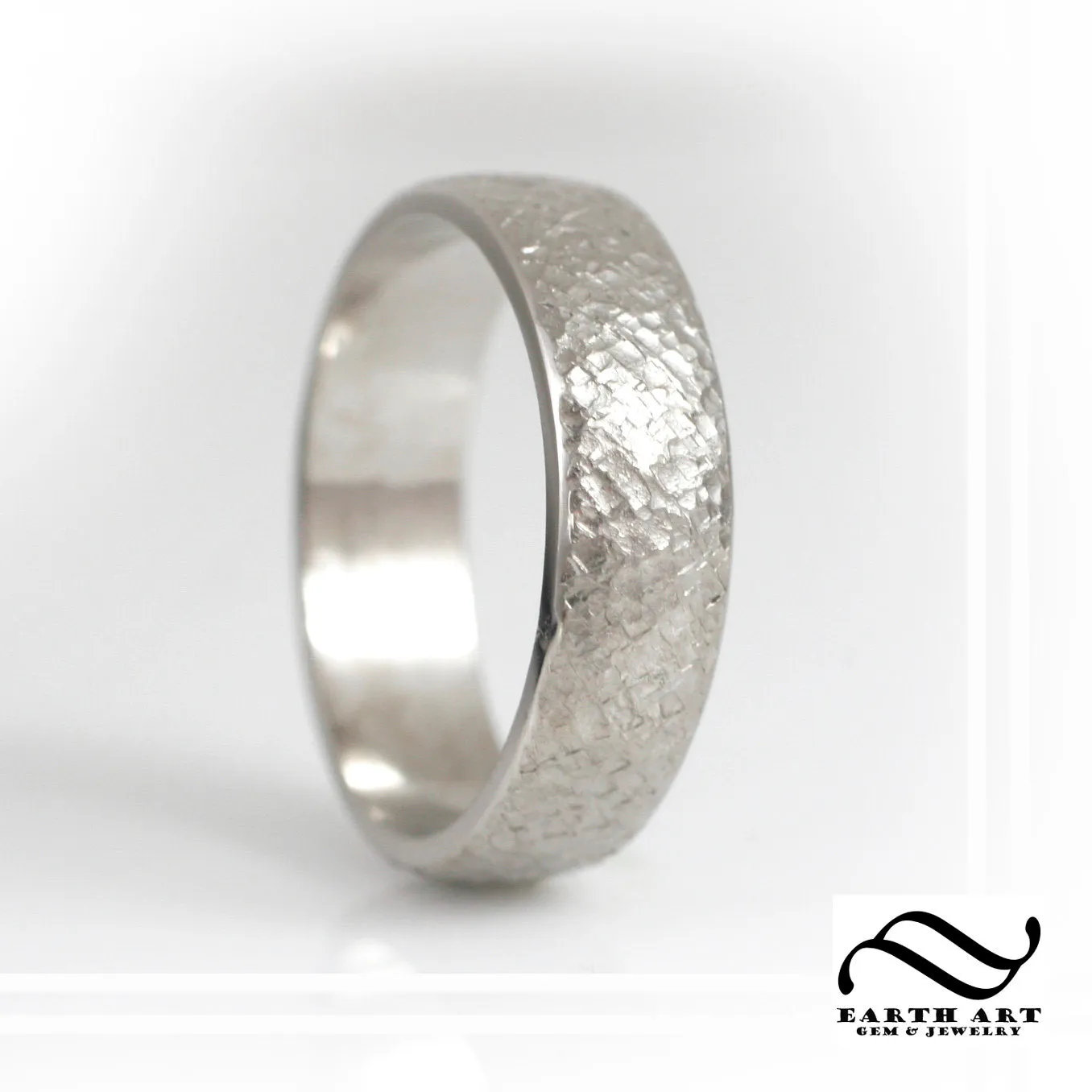 Aspen Tree Bark Wedding Ring - 14k - 7mm wide band