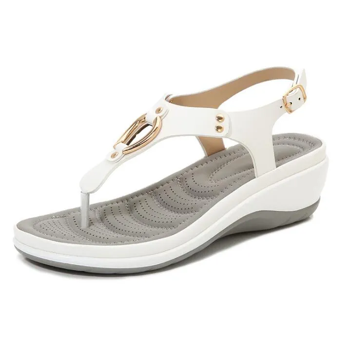 Back To School Outfits  Wedge Sandals Summer Casual Beach Solid Color Flip Flops Shoes