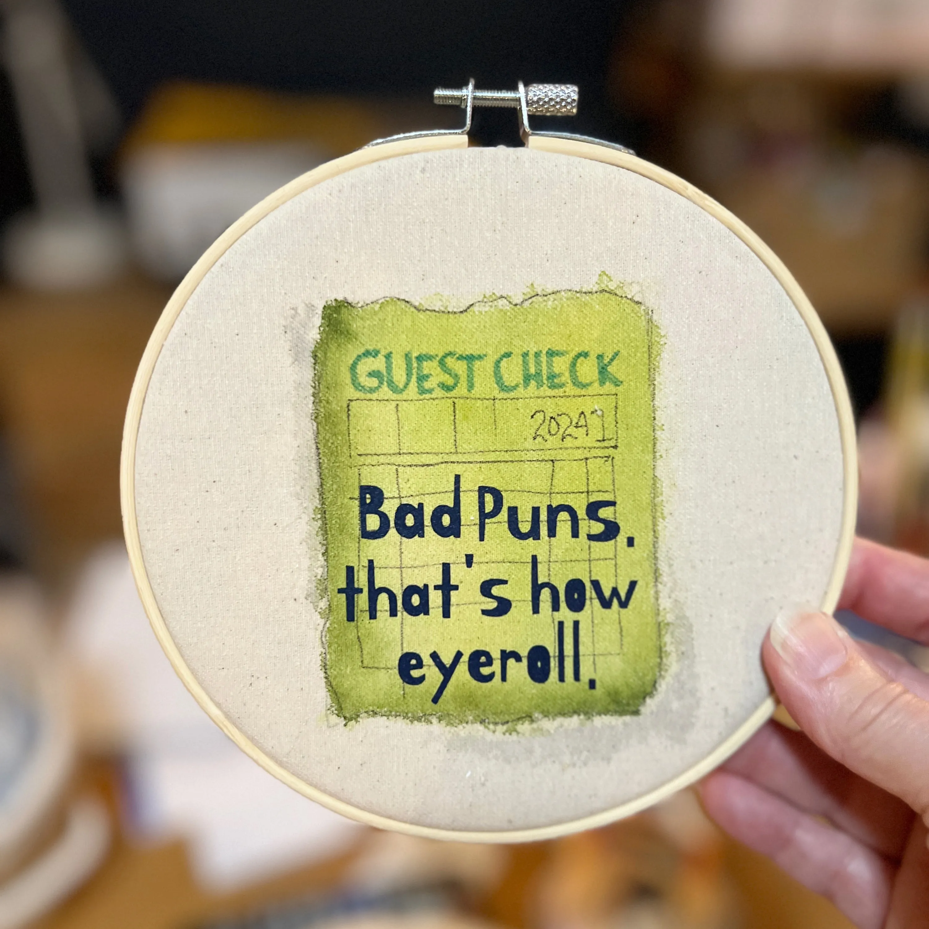 Bad puns is how eyeroll - guest check original hoop art