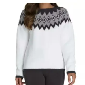 Barefoot Dreams Cozychic Women's Nordic Pullover White Black Fair Isle Size XL