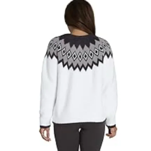 Barefoot Dreams Cozychic Women's Nordic Pullover White Black Fair Isle Size XL