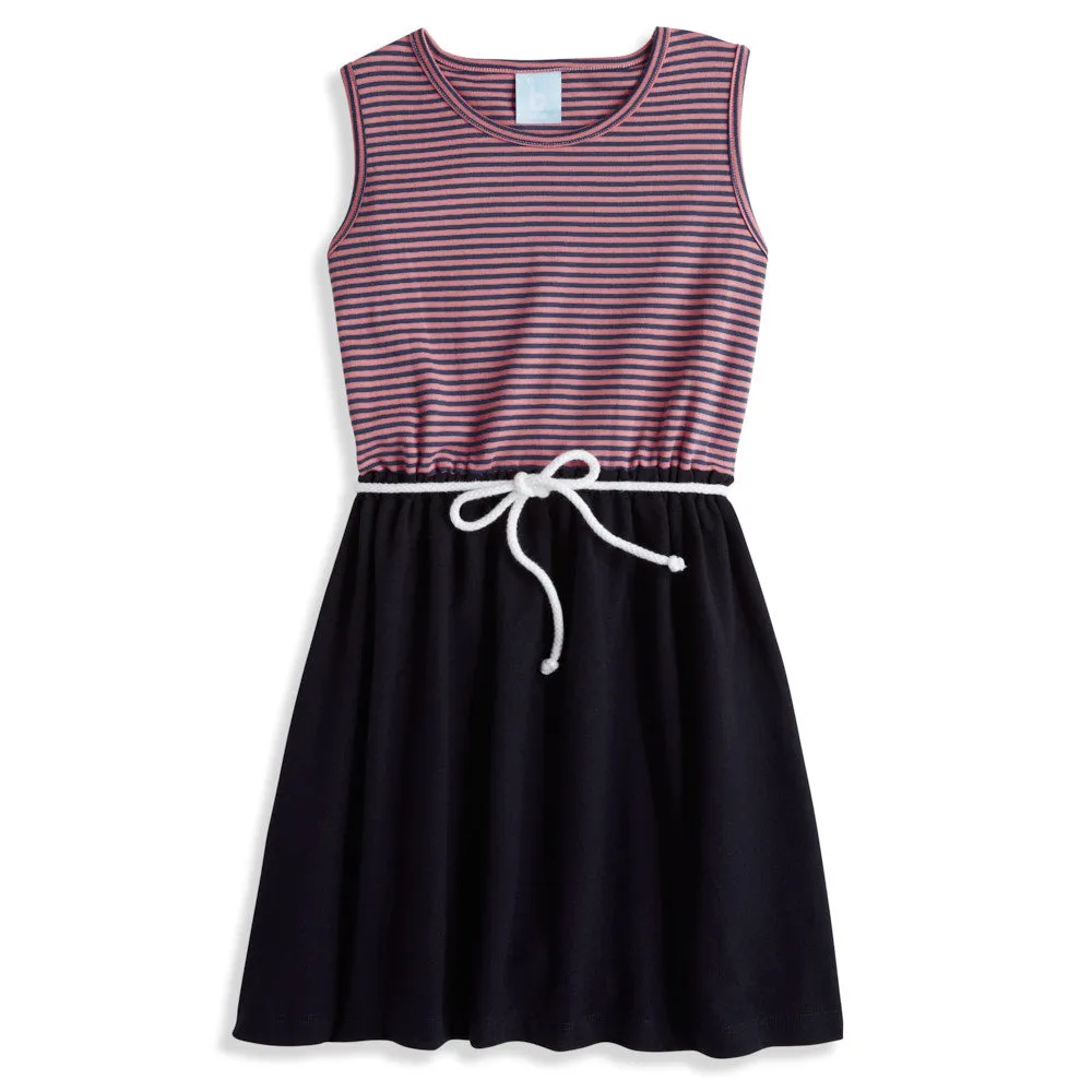 Bayview Beach Dress -- Navy/Pink Thin Stripe