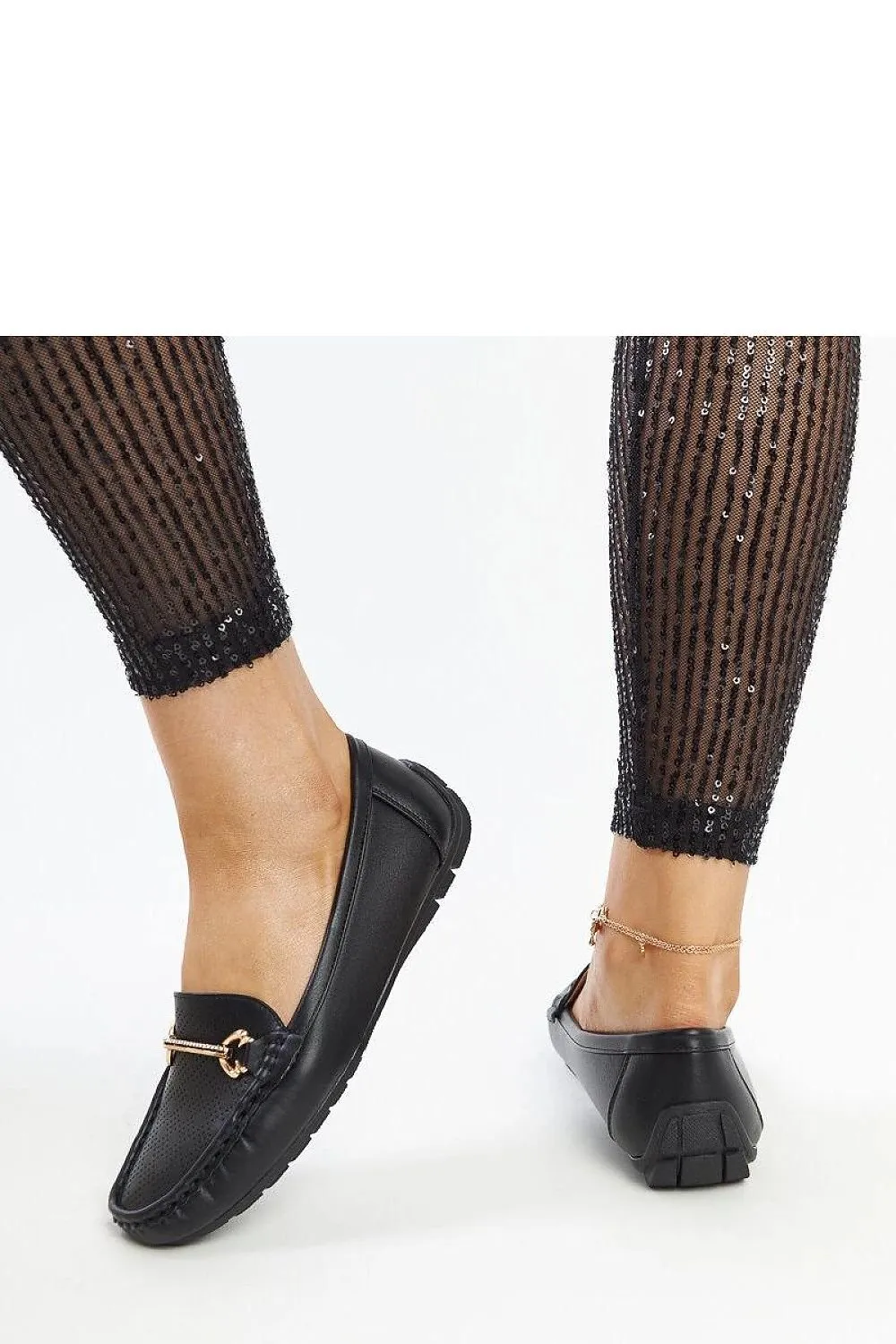 Black loafers buckle with rhinestones