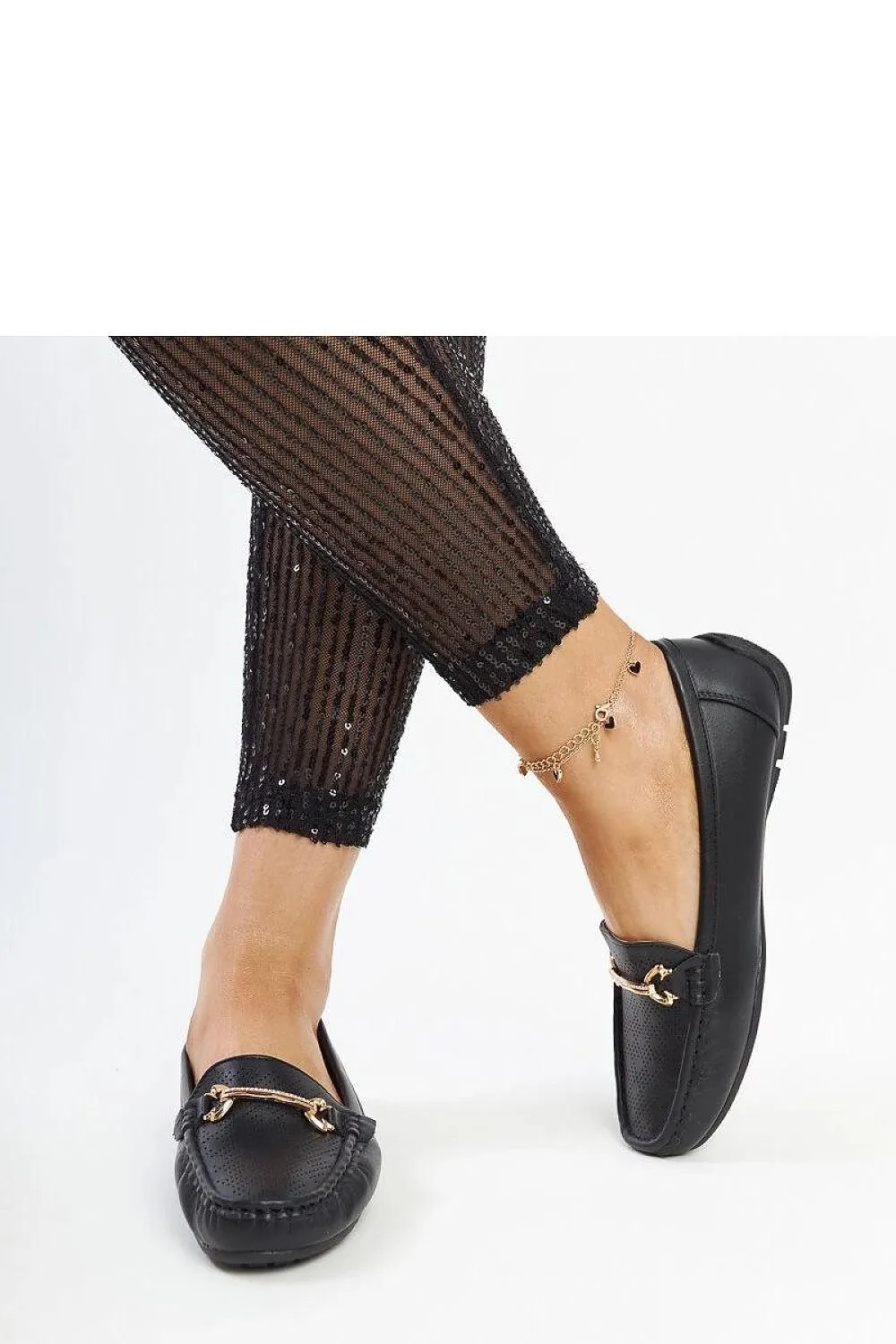 Black loafers buckle with rhinestones