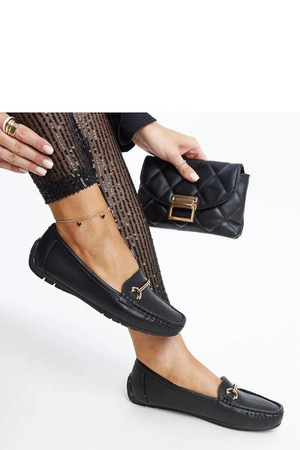 Black loafers buckle with rhinestones