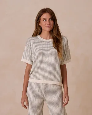 Boxy Crop Knit Tee | Sage Stripe