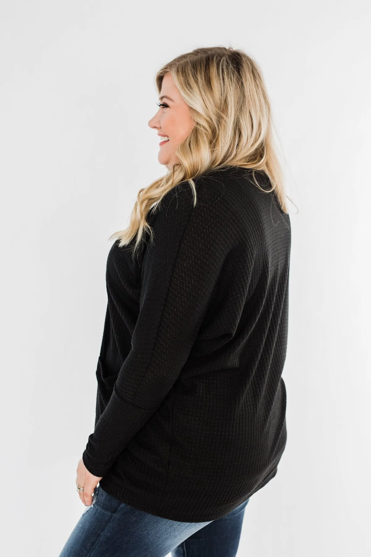 Break Free Waffle Knit Cardigan- Black