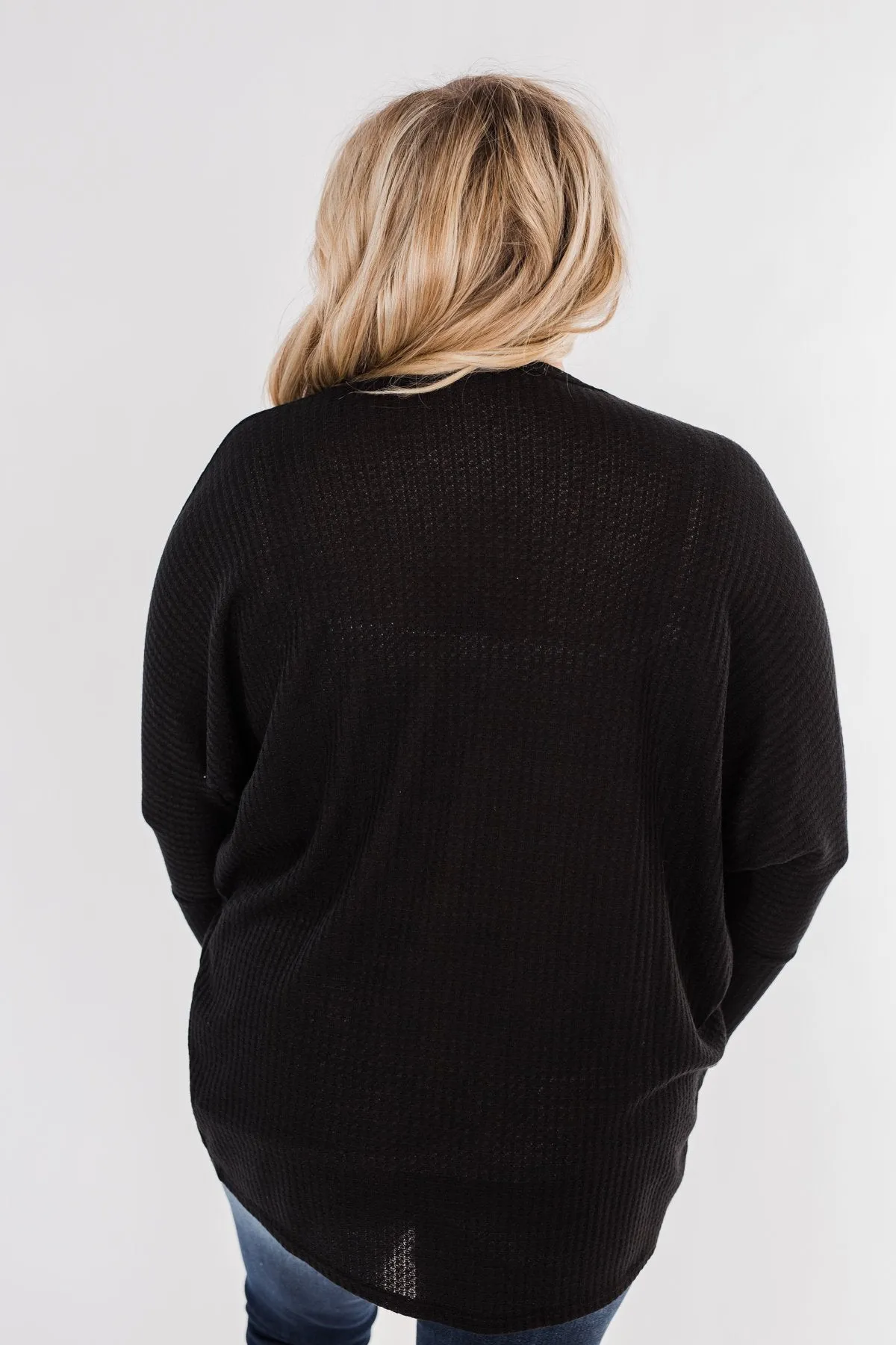 Break Free Waffle Knit Cardigan- Black