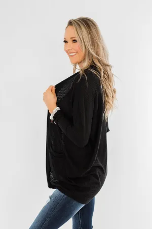 Break Free Waffle Knit Cardigan- Black