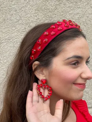 Brianna Cannon Thin Red Velvet Headband with Red Hearts