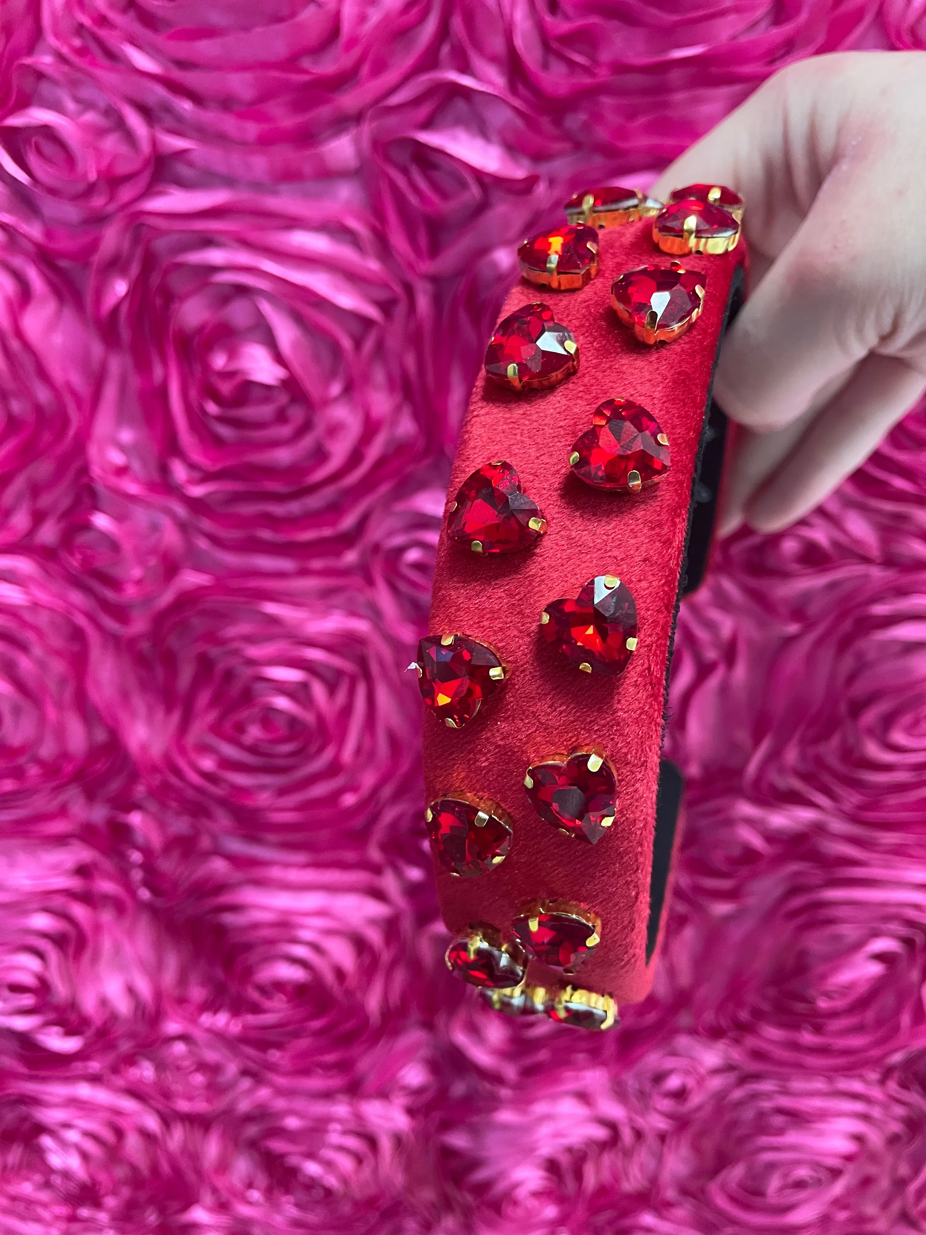 Brianna Cannon Thin Red Velvet Headband with Red Hearts