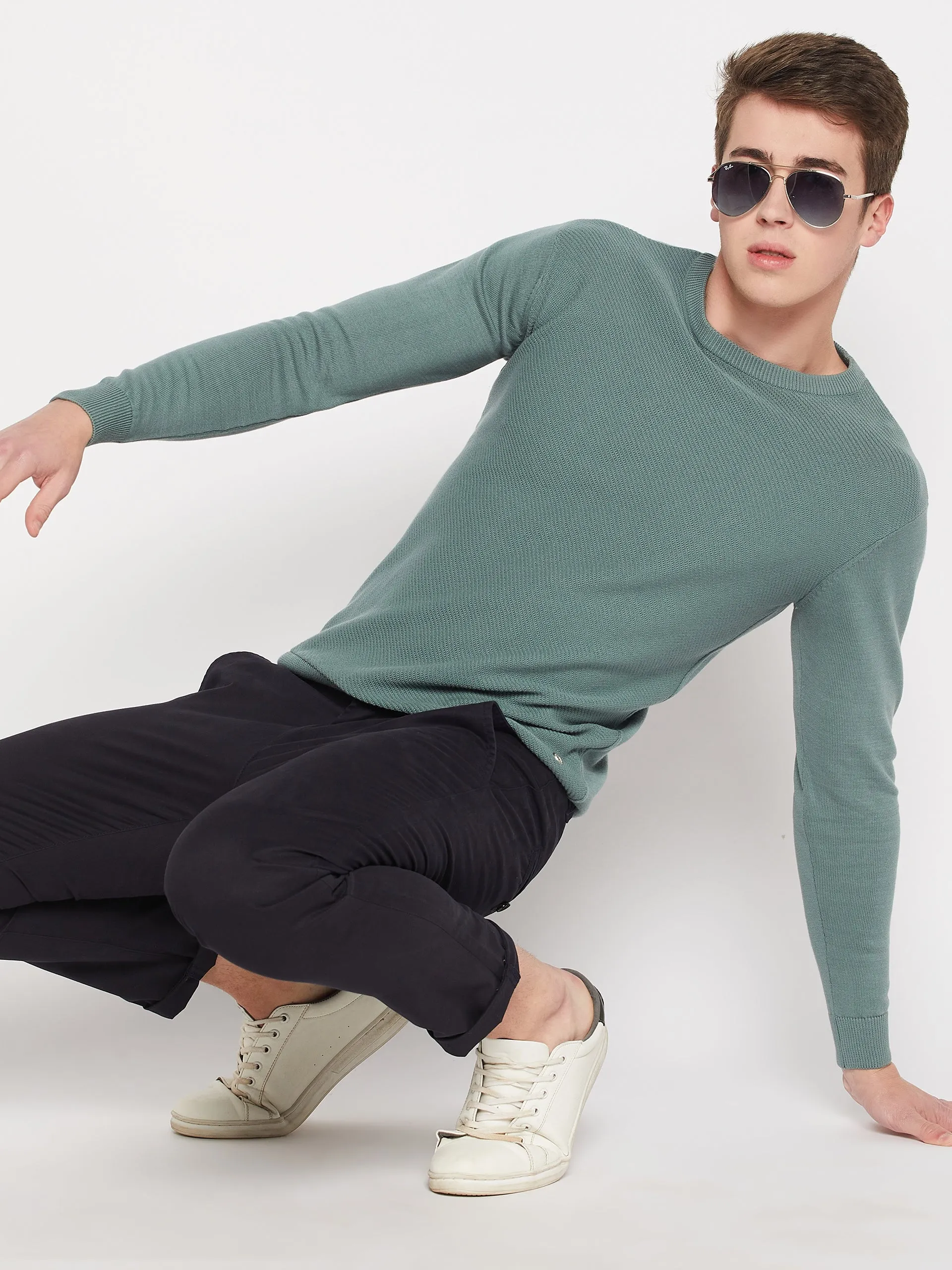 Camla Barcelona Crew Neck Teal Green Sweater For Men