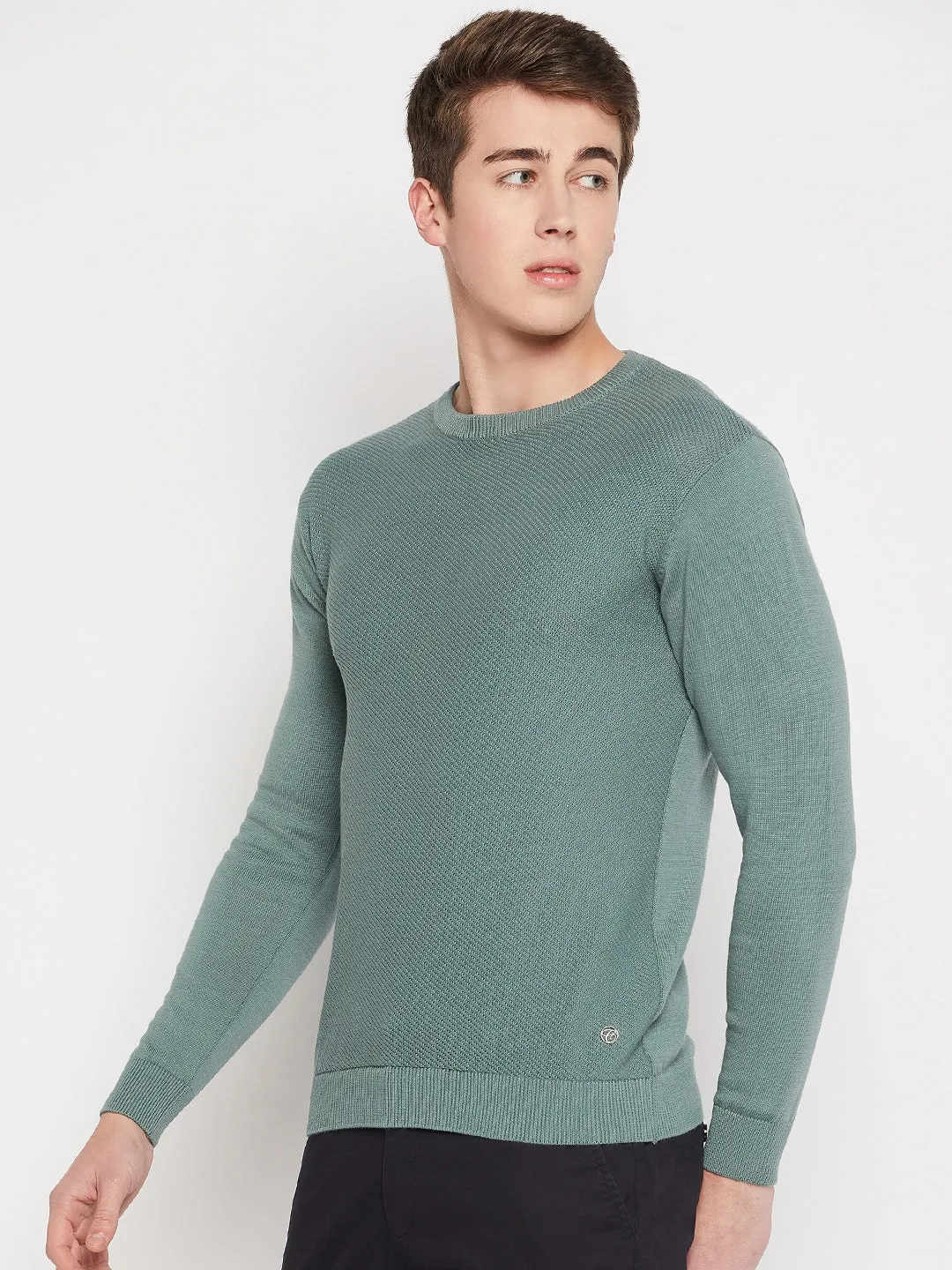 Camla Barcelona Crew Neck Teal Green Sweater For Men
