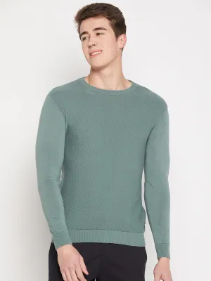 Camla Barcelona Crew Neck Teal Green Sweater For Men
