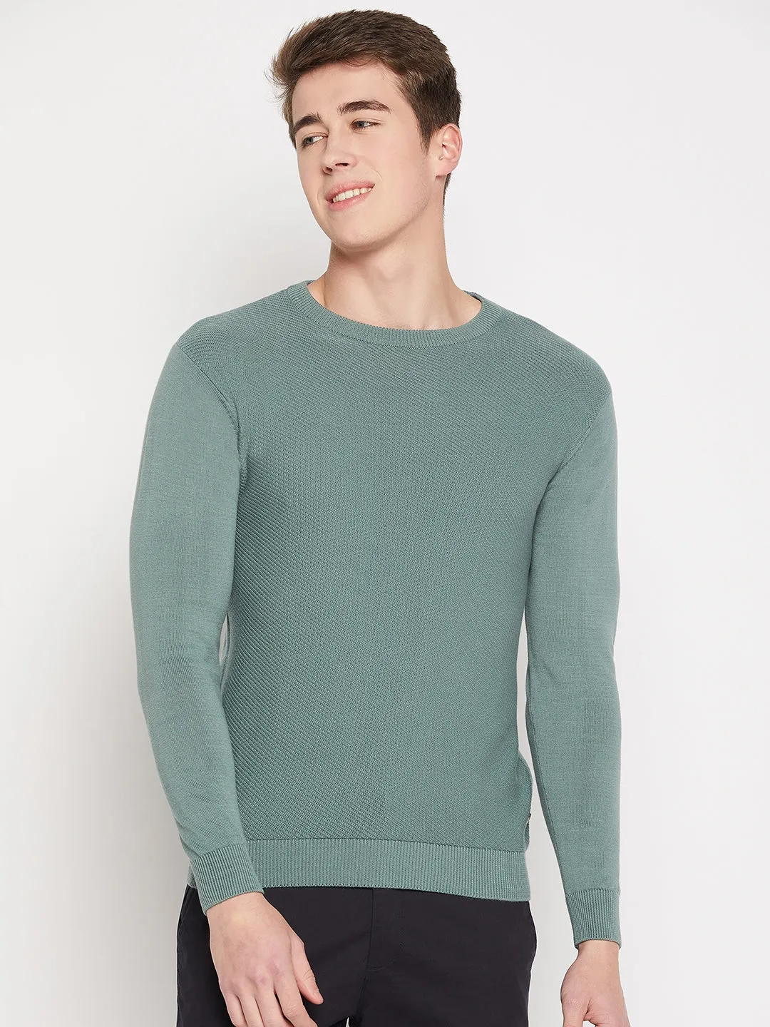 Camla Barcelona Crew Neck Teal Green Sweater For Men