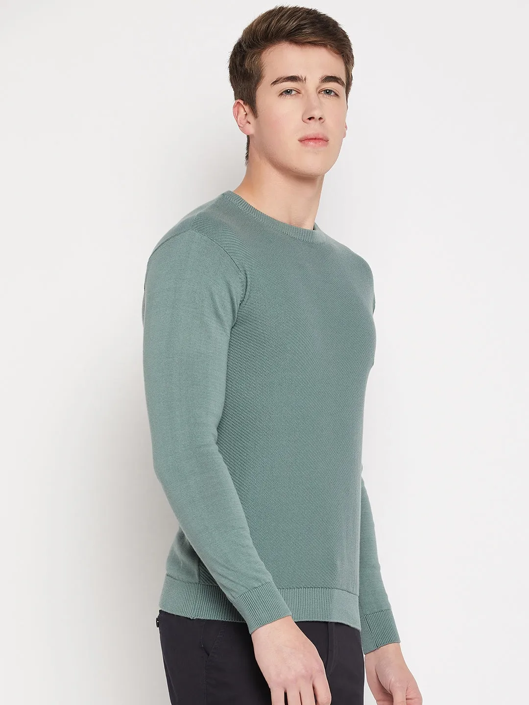 Camla Barcelona Crew Neck Teal Green Sweater For Men