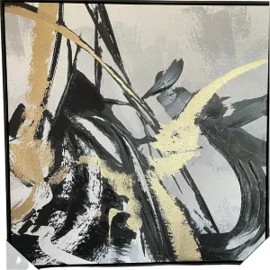 Contemporary Abstract Wall Art in Black and Metallic Gold, Square 33x33