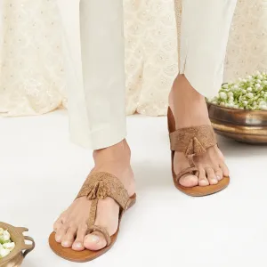 Cork Beige Kolhapuri Sandals For Men