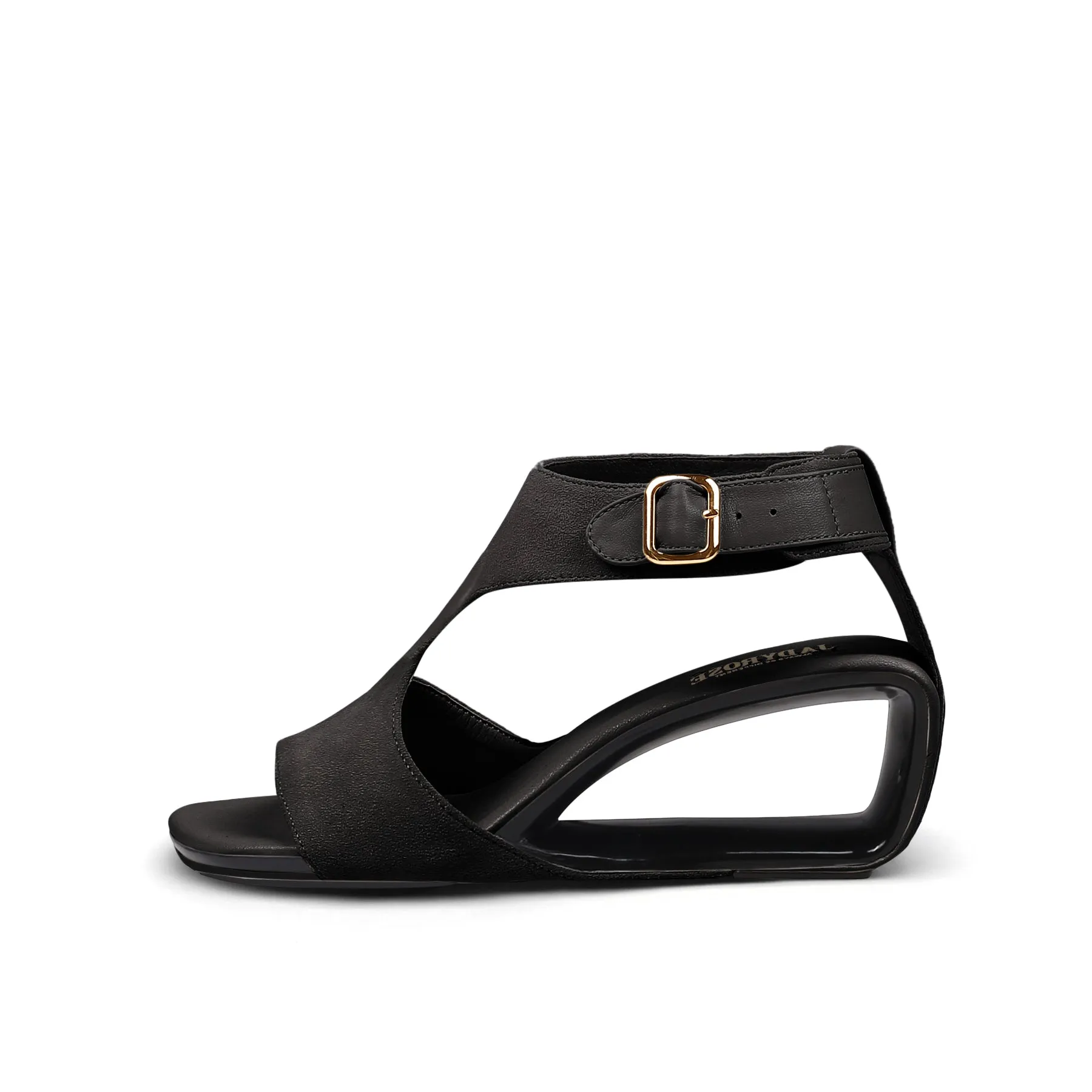 Cut-Out Peep Toe Suede Wedge Sandal - Black