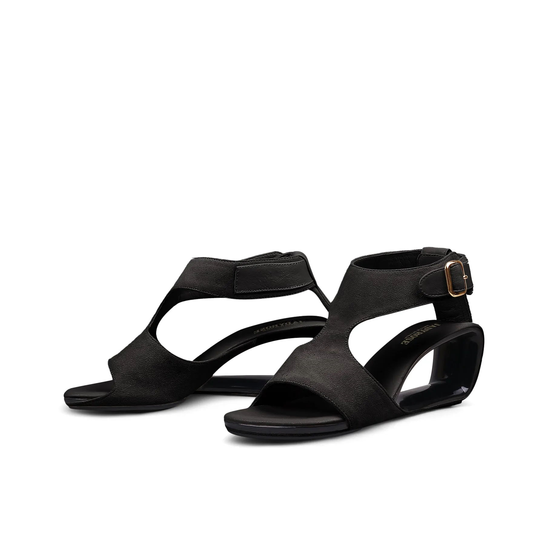 Cut-Out Peep Toe Suede Wedge Sandal - Black