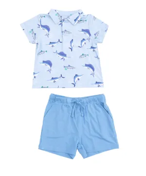 Deep Sea Fishing Blue Polo Short Sleeve Shirt & Casual Short